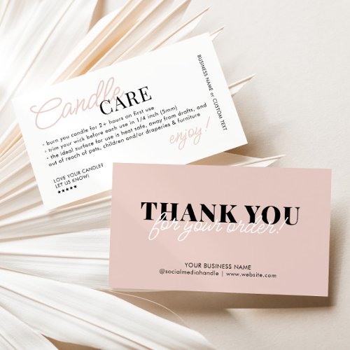 Candle Care Instruction Thank You Order Business Enclosure Card