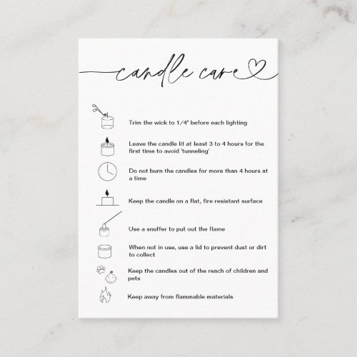Candle Care Instructions Add Your Logo Minimalist Business Card