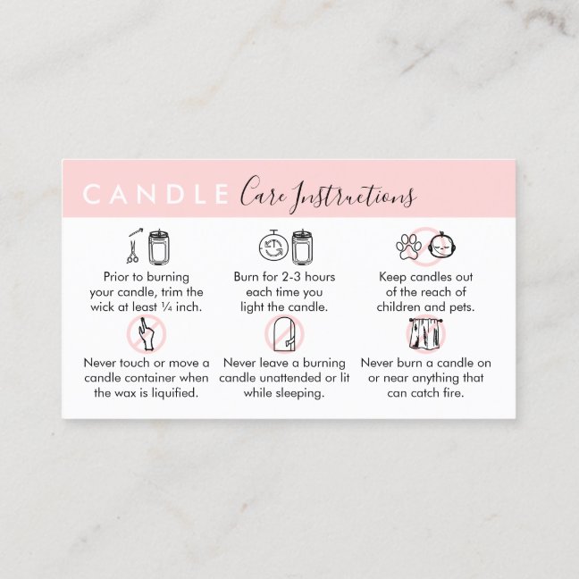 Candle Care Instructions Business Card