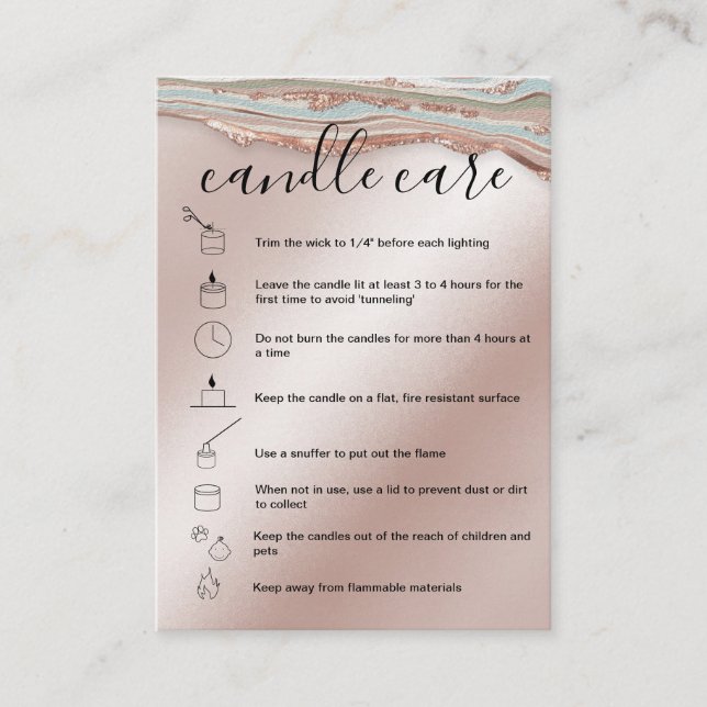 Candle Care Instructions Card Add Your Logo Agate (Front)