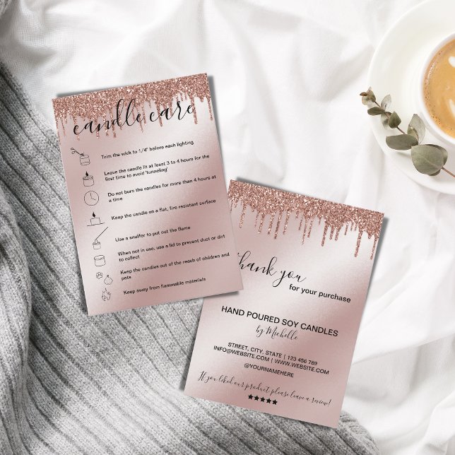 Candle Care Instructions Card Add Your Logo Drip  (Illustrated icons candle care instructions)