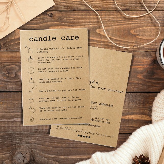 Candle Care Instructions Card Add Your Logo Simple (Creator Uploaded)