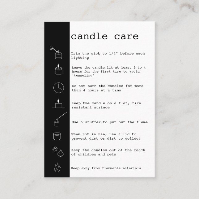 Candle Care Instructions Card Add Your Logo Simple (Front)