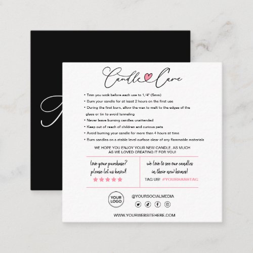 Candle Care Instructions  Customer Thank You Square Business Card