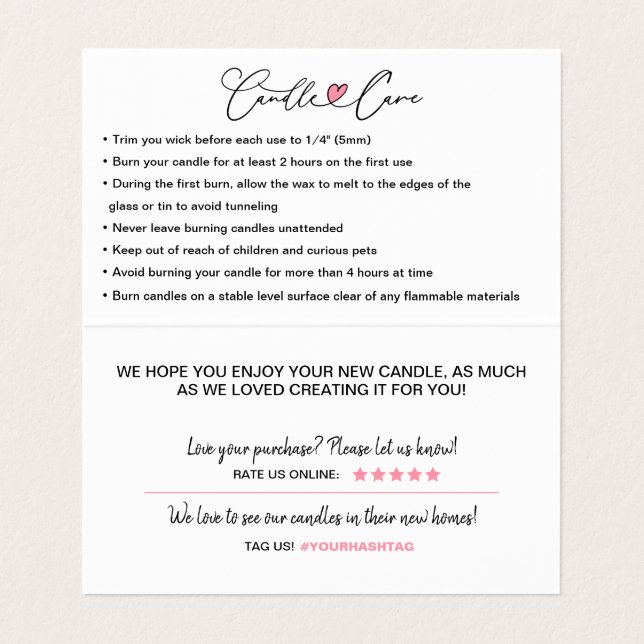Candle Care Instructions & Thank You Folded Business Card (Inside Unfolded)