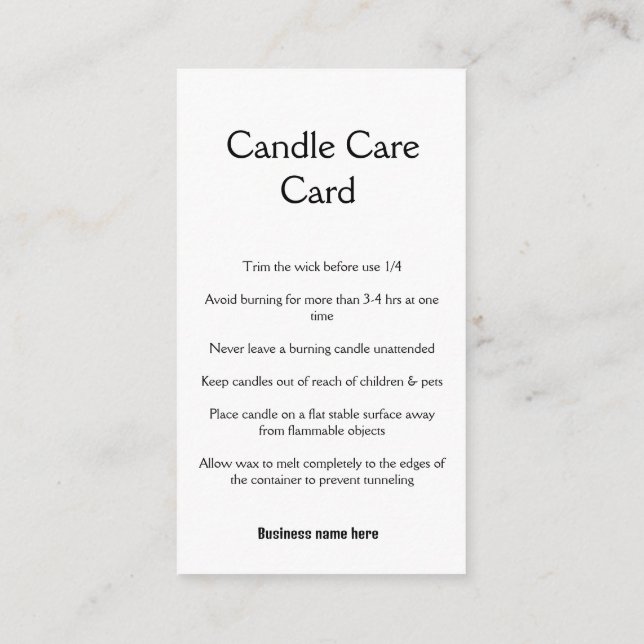 Candle care instructions wax melt add q r code bus enclosure card (Back)
