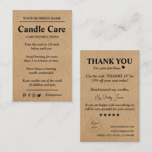 Candle Care Kraft Paper Custom Logo Thank You Business Card