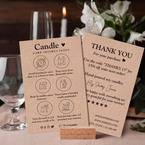 Candle Care Kraft Paper  Custom Logo Thank You  Business Card