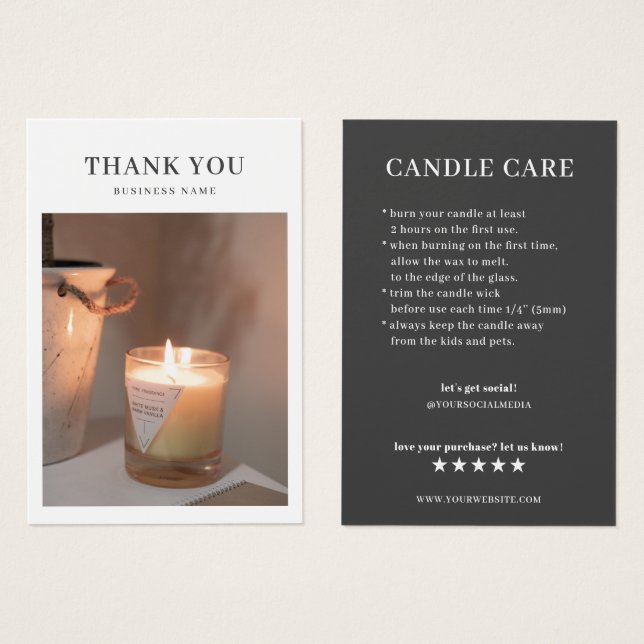 Candle Care Photo Thank You Card (Front & Back)