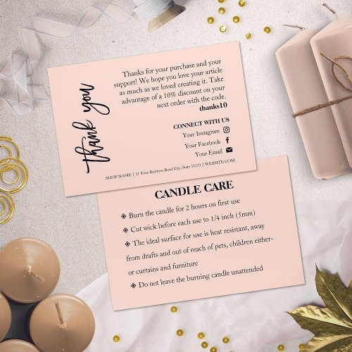 Candle Care Pink Chic Script Thank You Card