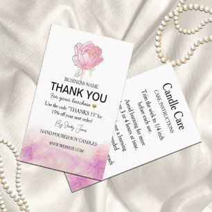 Candle Care Pink Peony Flower   Thank You Business Card