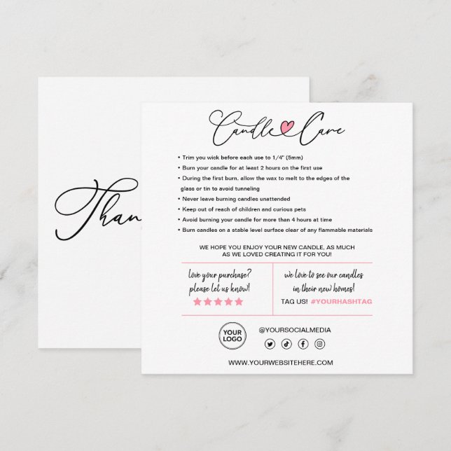 Candle Care Thank You Card (Front/Back)