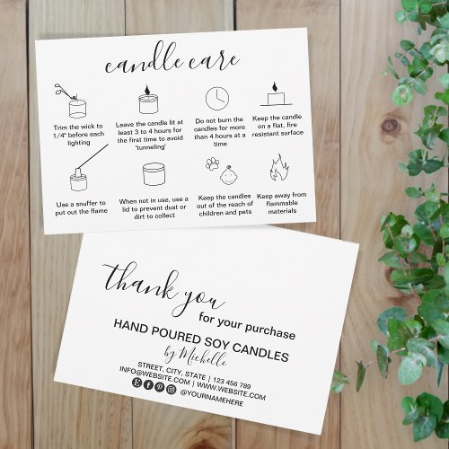 Candle Care Thank You Card Add Your Logo Simple
