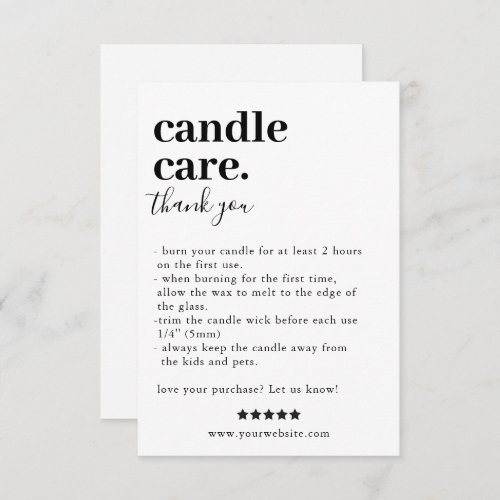 Candle Care Thank you Packaging Card