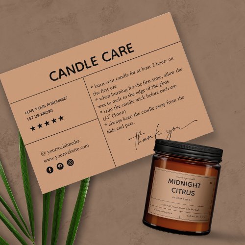 Candle Care Thank You Packaging Card