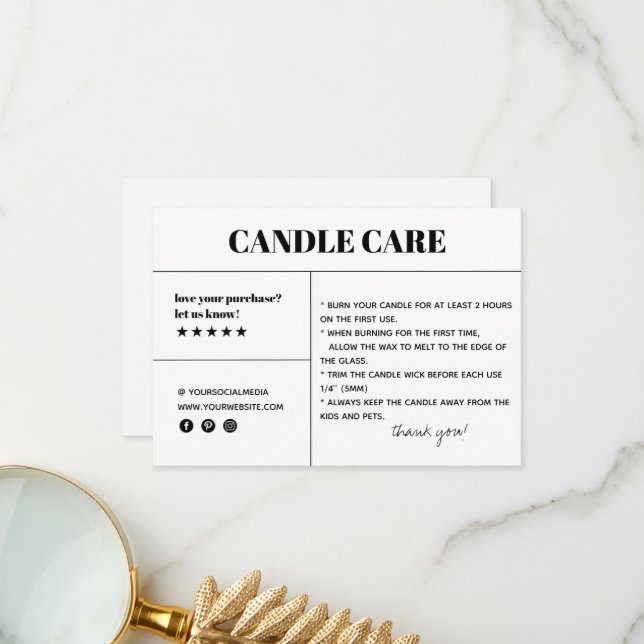 Candle Care Thank You Packaging Card (Front/Back In Situ)