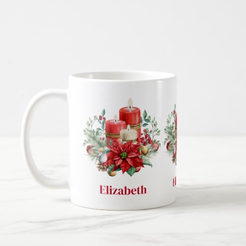 Candle Centerpiece with Poinsettia Flower Coffee Mug