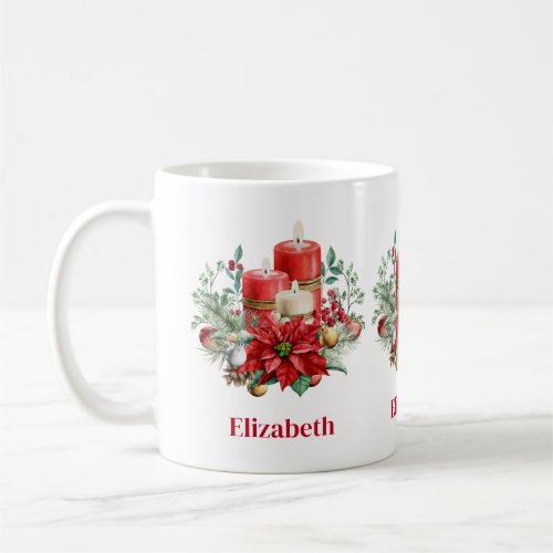 Candle Centerpiece with Poinsettia Flower Coffee Mug