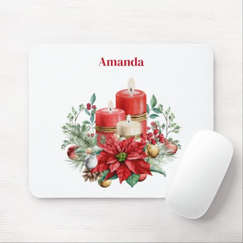 Candle Centerpiece with Poinsettia Flower Mouse Pad