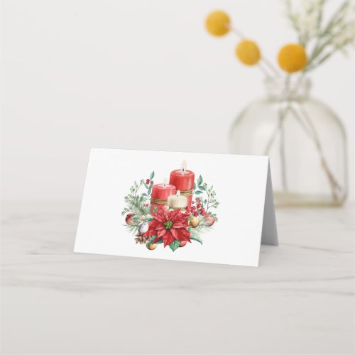 Candle Centerpiece with Poinsettia Flower Place Card