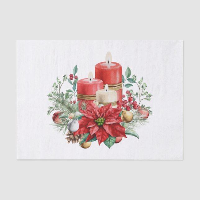 Candle Centerpiece with Poinsettia Flower Tissue Paper (Front)