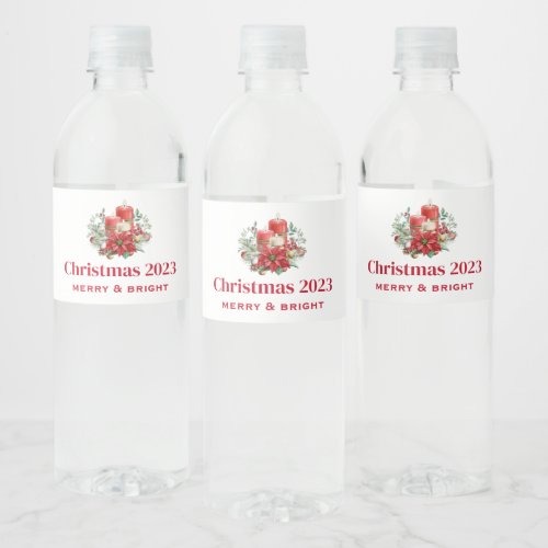 Candle Centerpiece with Poinsettia Flower Water Bottle Label