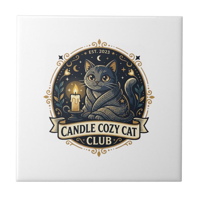 Candle Cozy Cat Cat Dad Gift Idea - Candle Cozy Ca Ceramic Tile (Front)