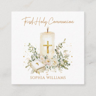 Candle Cross Bible Greenery First Holy Communion Enclosure Card