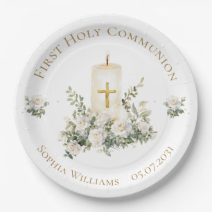 Candle Cross Flowers First Holy Communion Paper Plates