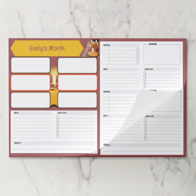Candle Custom Name Planner Tracker Organizer Sheet Paper Pad (Folded)