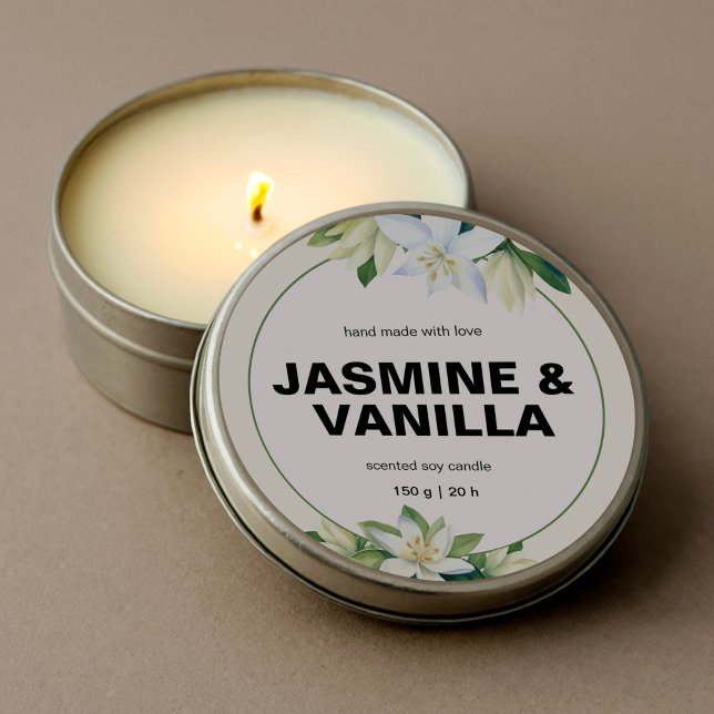Candle Elegant Warm Milky Creamy Botanic Classic Round Sticker (Elegant Warm Milky Creamy Botanic Candle Labels)