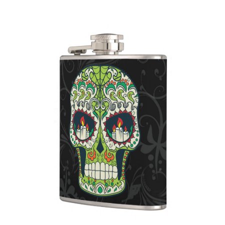 Candle Eyes Tattoo Mexican Sugar Skull Hip Flask