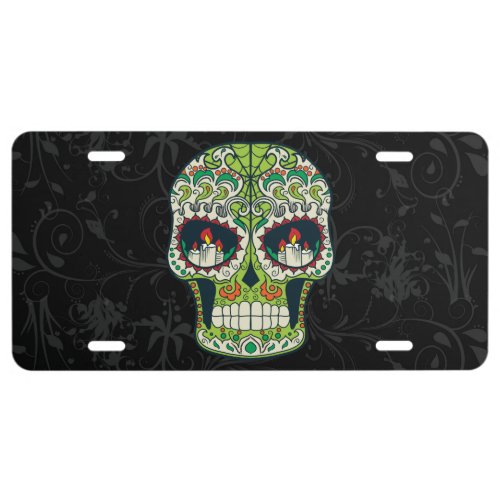 Candle Eyes Tattoo Mexican Sugar Skull License Plate