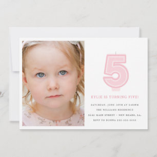 Candle Fifth Birthday Invitation
