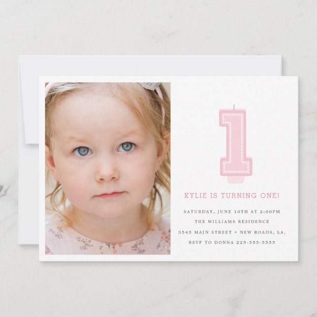 Candle First Birthday Invitation (Front)