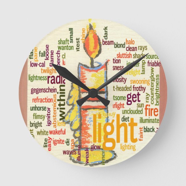 Candle Flame Word Cloud Art Print Round Clock (Front)