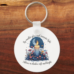 Candle & Flowers Under the Moon Celestial Art Keychain