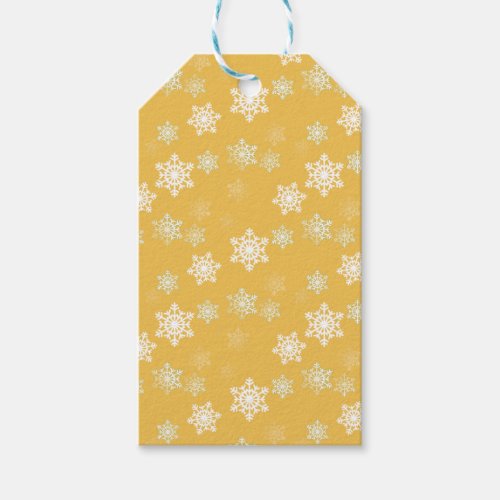 Candle Glow Yellow and White Snow Flurries Gift Tags