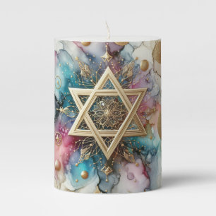 Candle Gold Abstract Star Of David Watercolor Blue