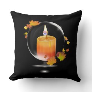 Candle Inside Crystal Bubble With Fall Leaves Throw Pillow