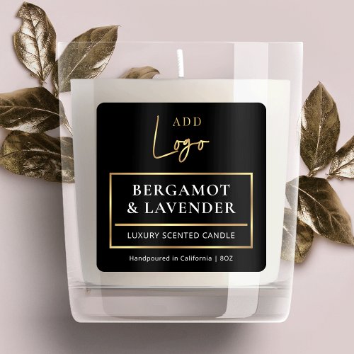 Candle Jar Product Label Elegant Black  Gold Logo