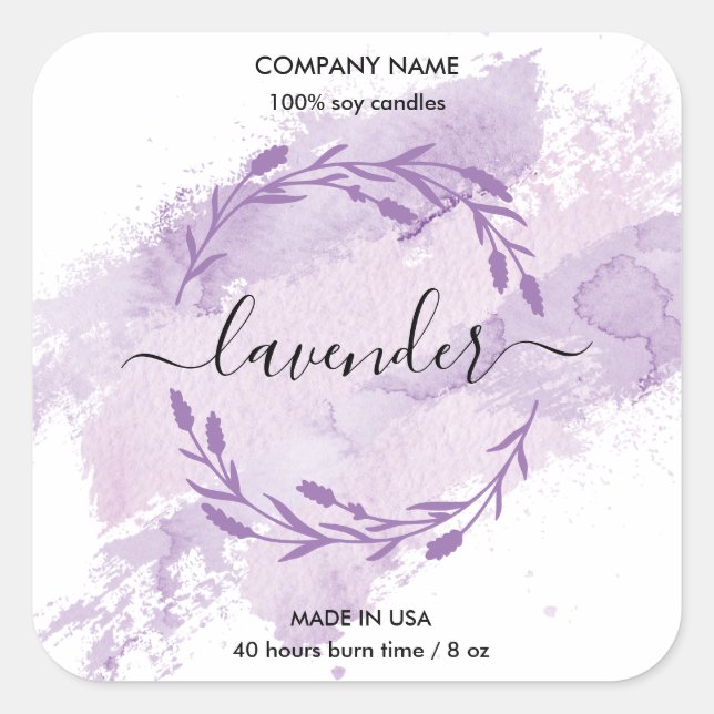 Candle Label Lavender Wreath jar label  (Front)