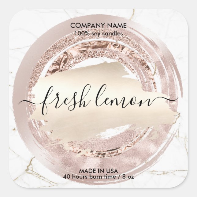 Candle label modern blush pink gold marble (Front)