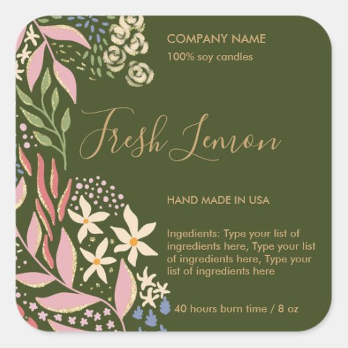 Candle Label Modern Boho Floral