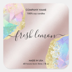 Candle label modern minimal iridescent opal
