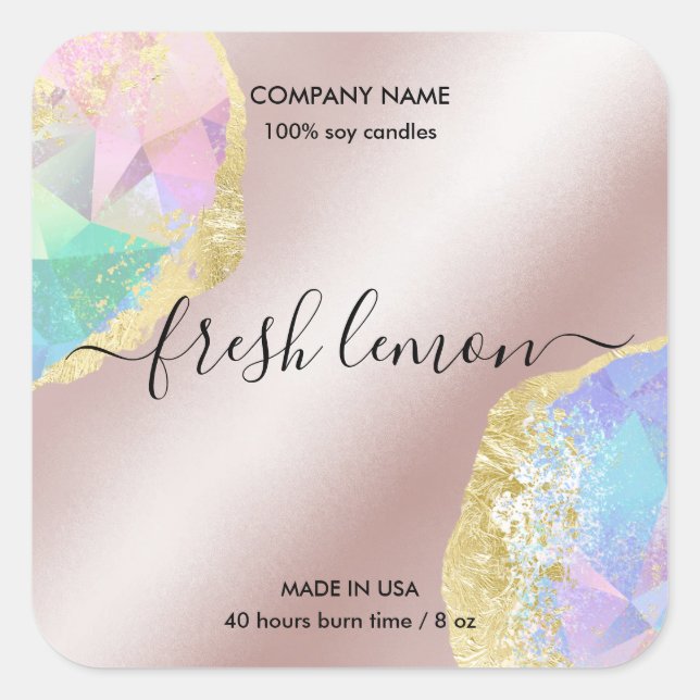 Candle label modern minimal iridescent opal (Front)
