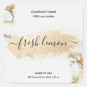 Candle label modern minimal white marble gold jar