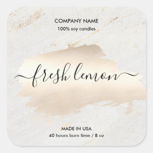 Candle label modern minimal white marble gold jar