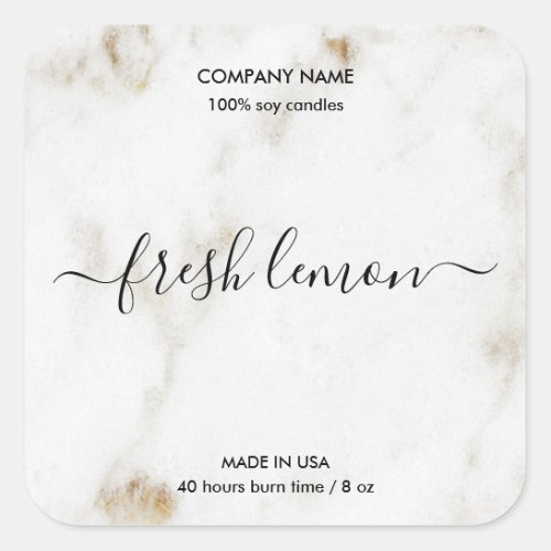 Candle label modern minimal white marble gold jar