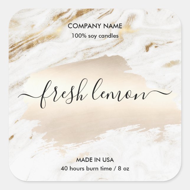 Candle label modern minimal white marble gold jar (Front)